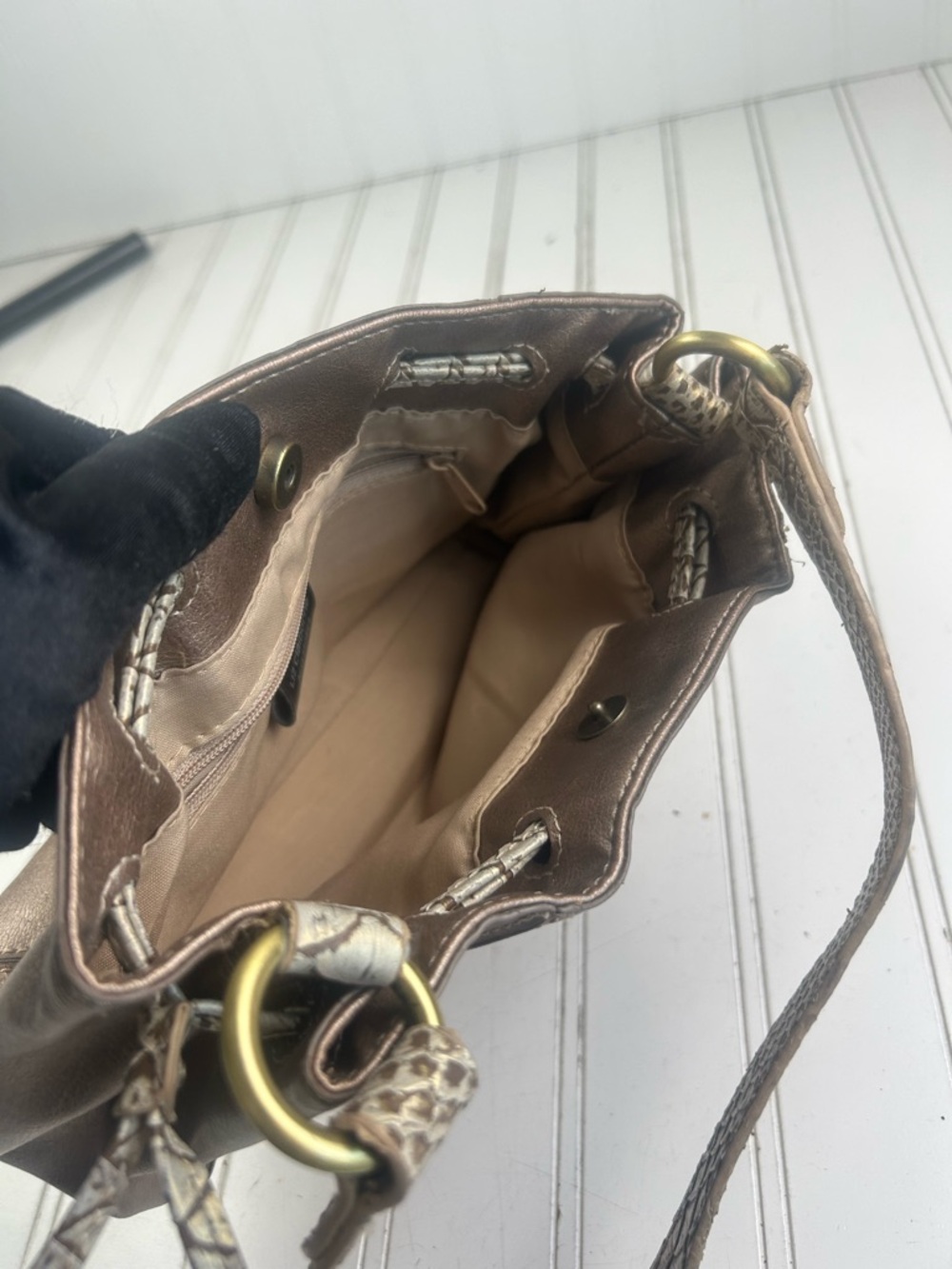 Liz Claiborne Vintage Beige Taupe Y2K Chic Snakeskin Small Shoulder Bag - Picture 7 of 11